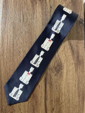 Chauncey Tie with White Robot Motif and Red Accent